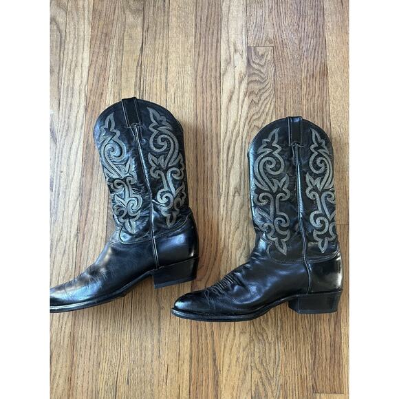 JUSTIN Mens 9/2 Buck Black London Calf Leather Western Cowboy Boots 1608